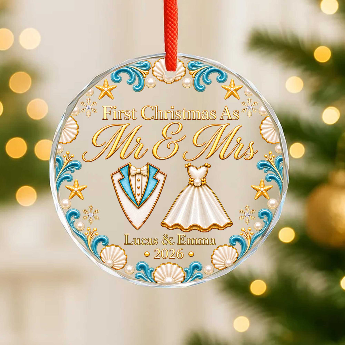 Pearl & Seashell Wedding - Glass Ornament