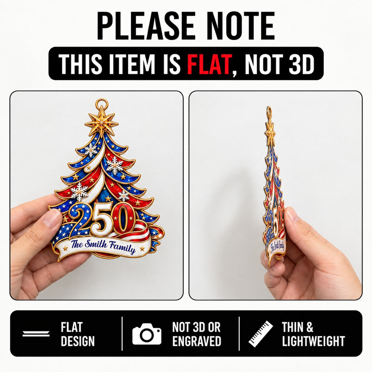 America 250th Anniversary Xmas Tree Shape Acrylic Ornament