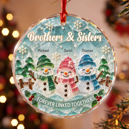 Siblings Snowman - Personalized Glass Ornament