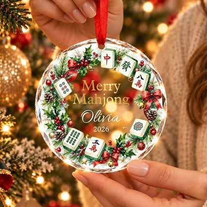 Personalized Mahjong Lovers Glass Ornament