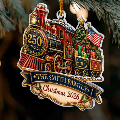 America 250th Anniversary Personalized Train Acrylic Ornament