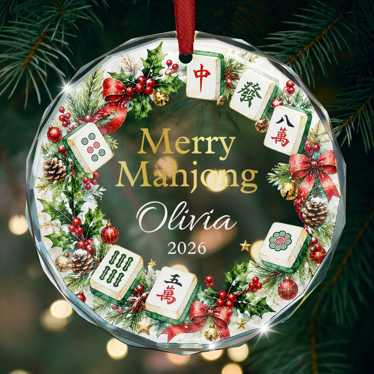 Personalized Mahjong Lovers Glass Ornament