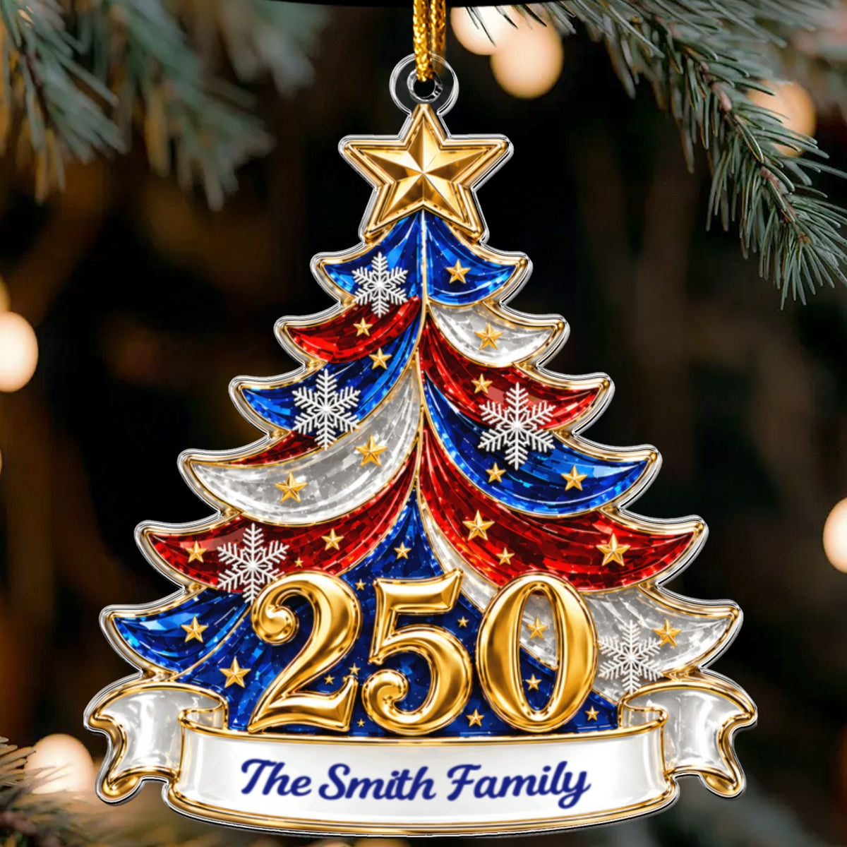 America 250th Anniversary Freedom Xmas Tree Acrylic Ornament