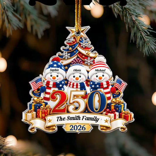 America 250th Anniversary Snowman Custom Name Acrylic Ornament