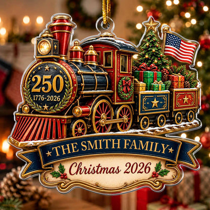 America 250th Anniversary Personalized Train Acrylic Ornament