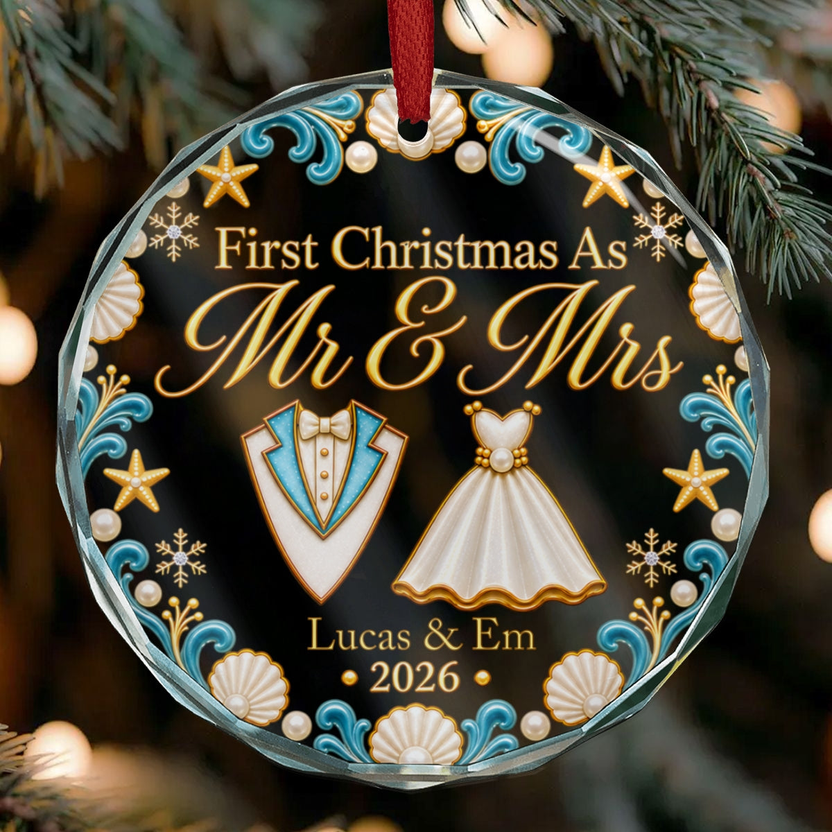 Pearl & Seashell Wedding - Glass Ornament