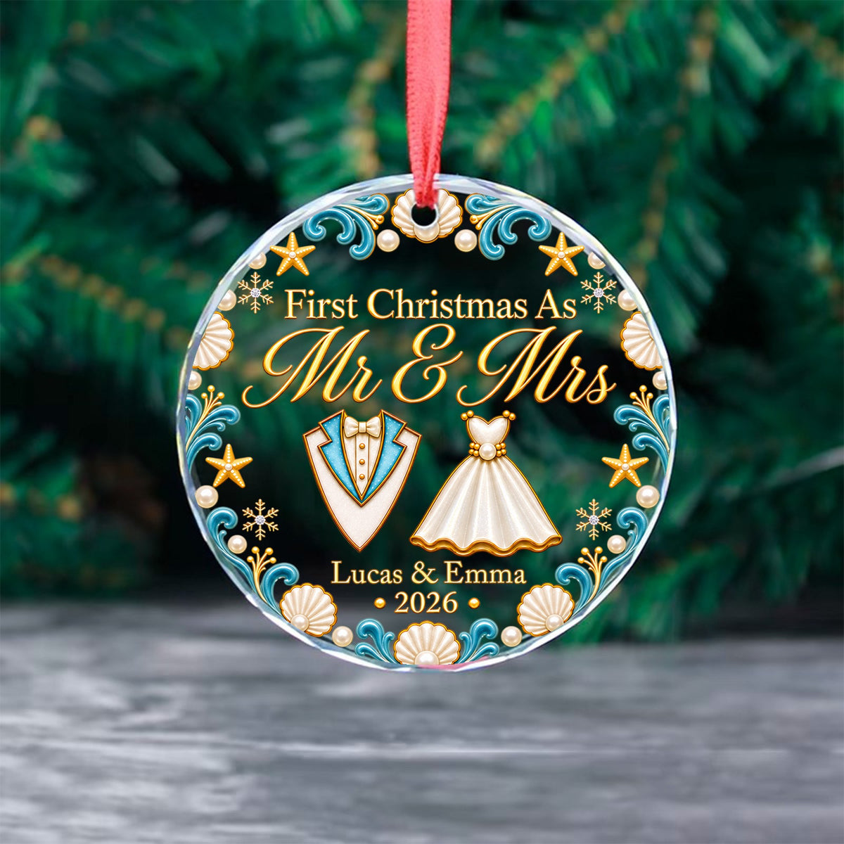 Pearl & Seashell Wedding - Glass Ornament