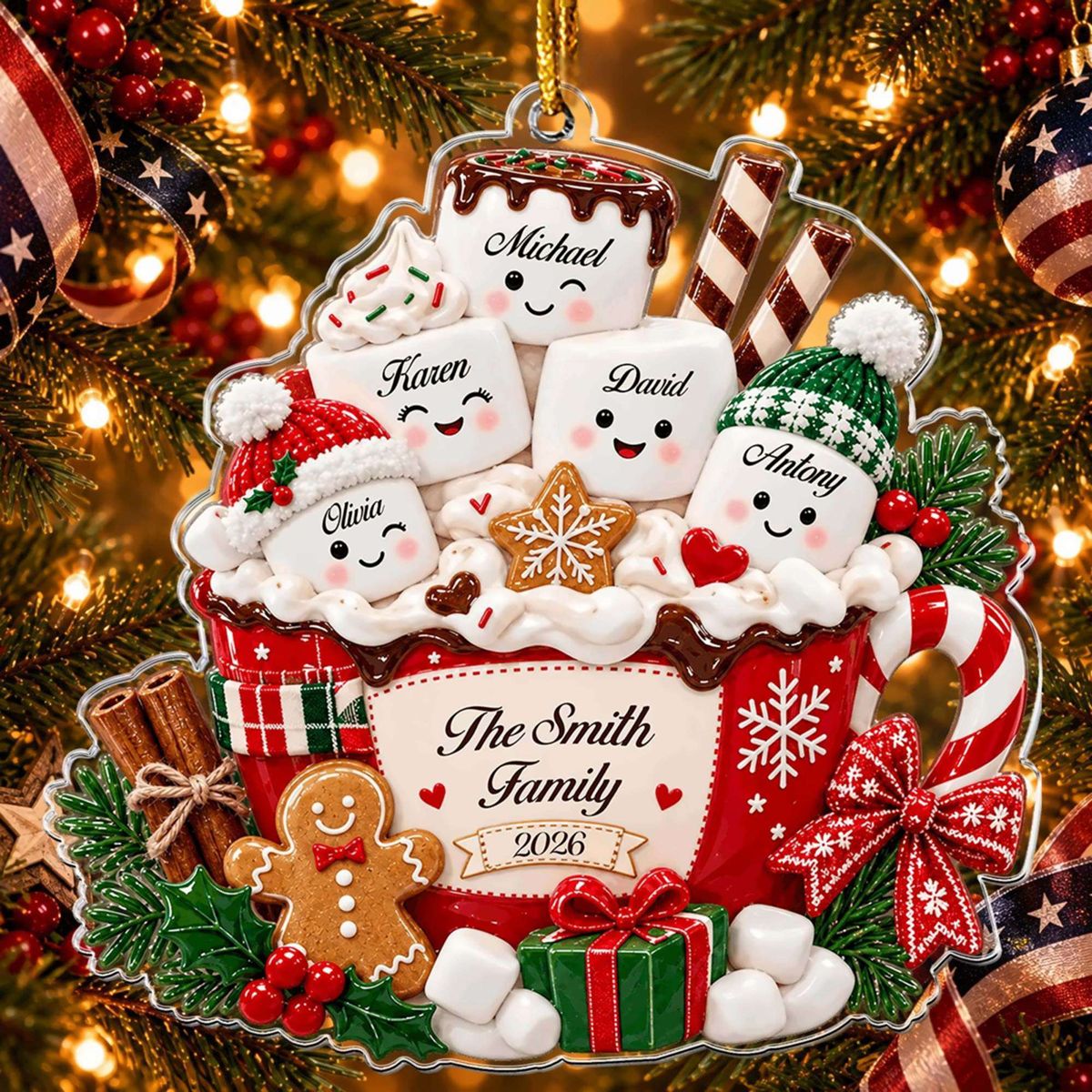 Personalized Marshmallow Family 2026 Acrylic Ornament