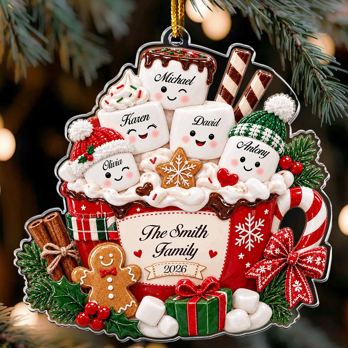 Personalized Marshmallow Family 2026 Acrylic Ornament