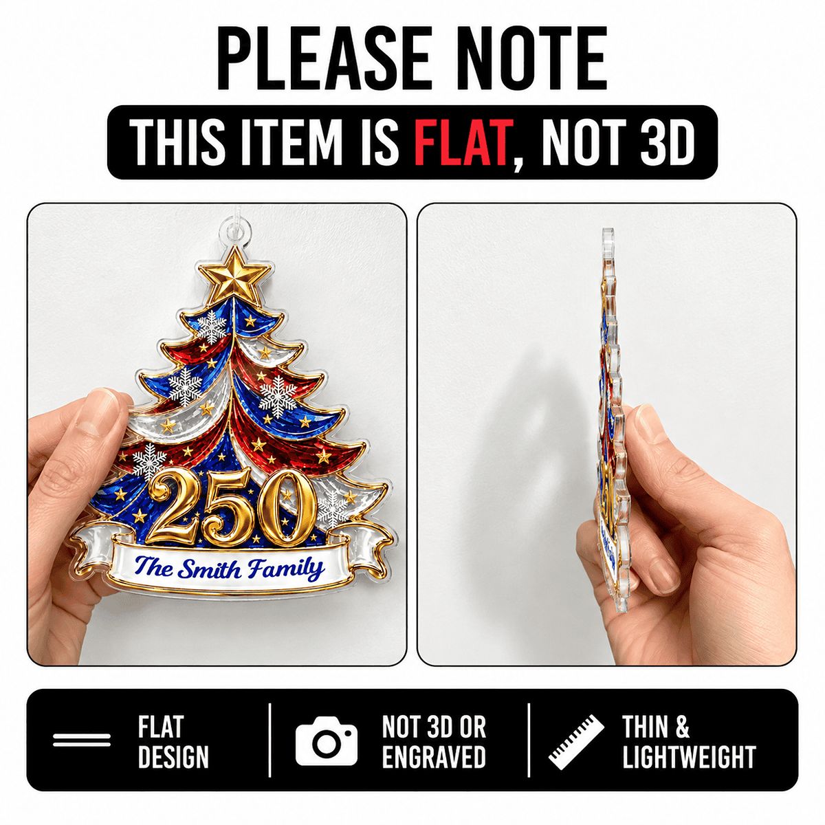 America 250th Anniversary Freedom Xmas Tree Acrylic Ornament