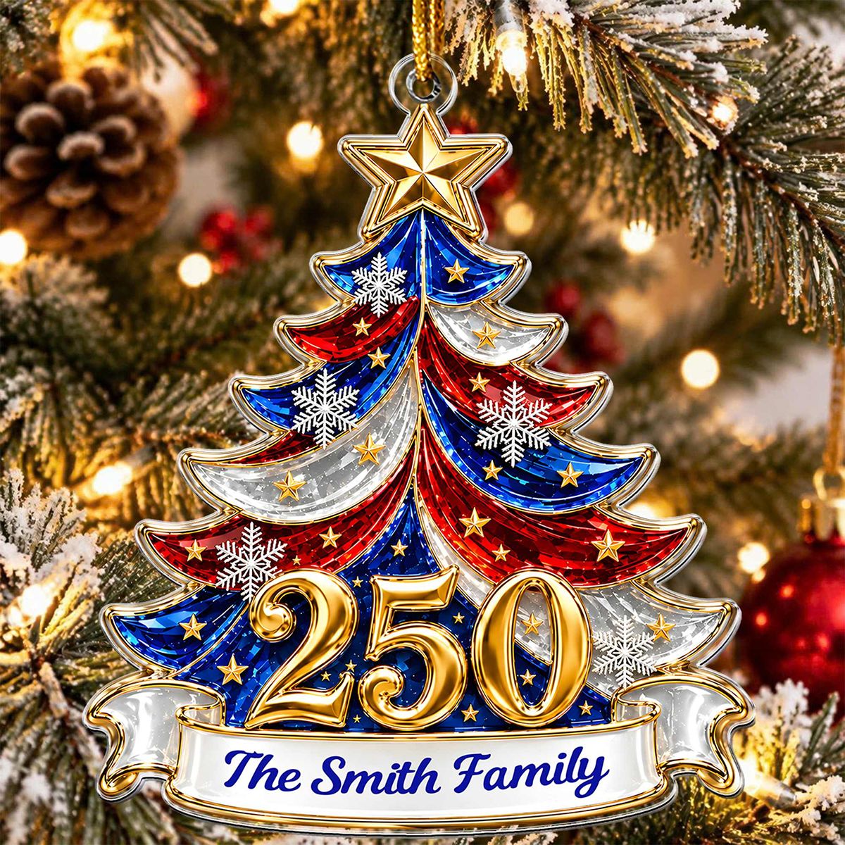 America 250th Anniversary Freedom Xmas Tree Acrylic Ornament