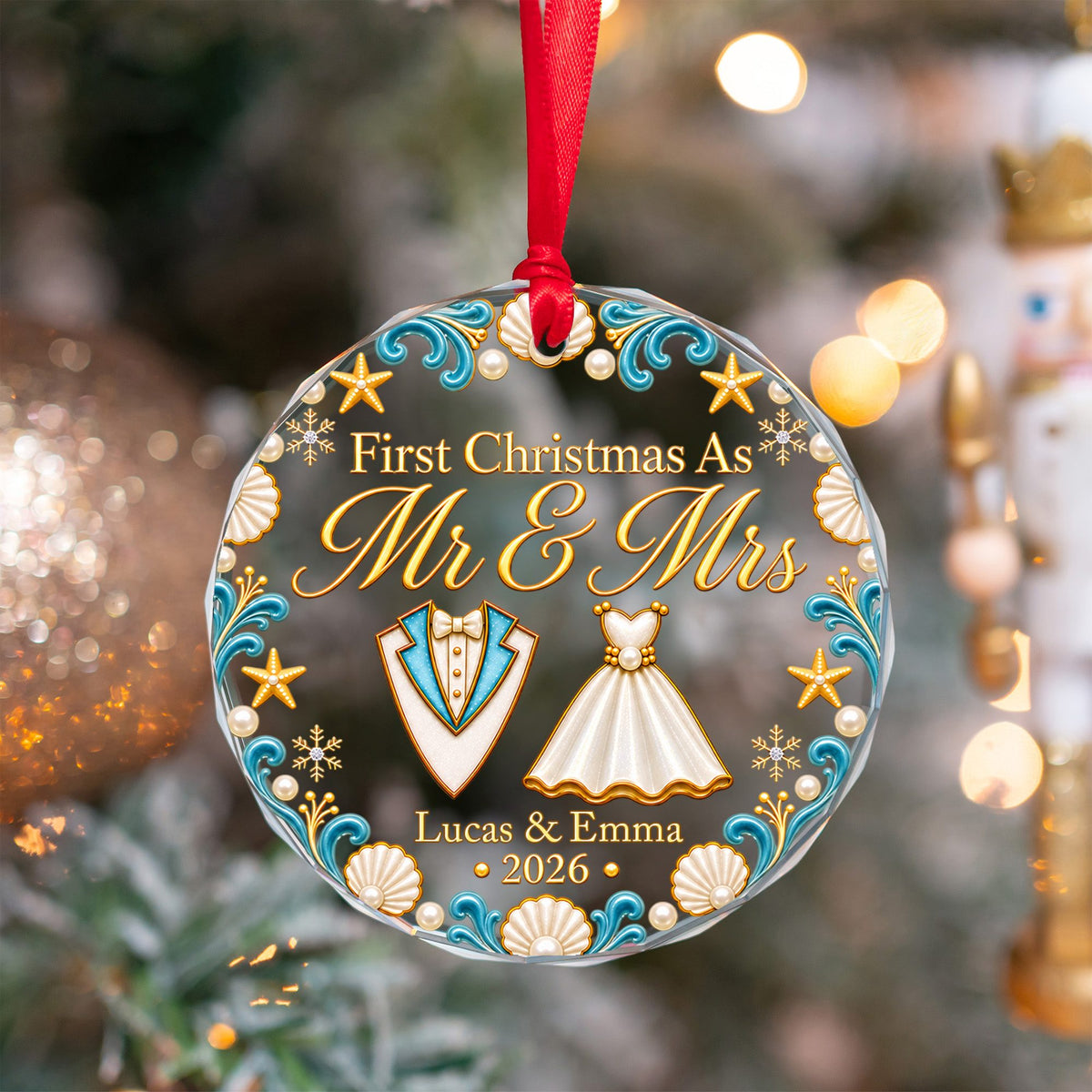 Pearl & Seashell Wedding - Glass Ornament