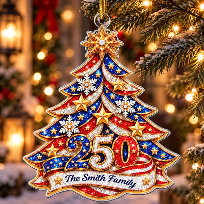 America 250th Anniversary Gilter Xmas Tree Acrylic Ornament