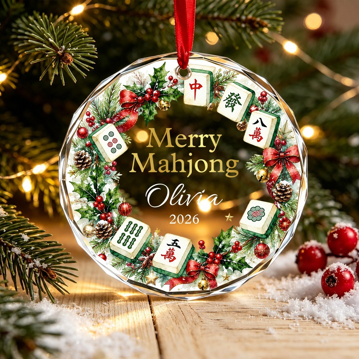 Personalized Mahjong Lovers Glass Ornament
