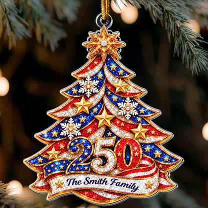 America 250th Anniversary Gilter Xmas Tree Acrylic Ornament