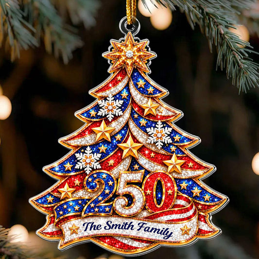 America 250th Anniversary Gilter Xmas Tree Acrylic Ornament