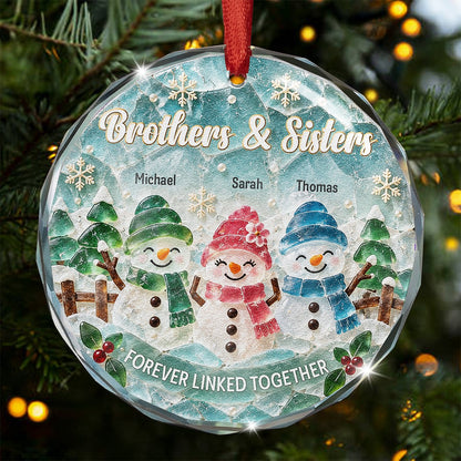 Siblings Snowman - Personalized Glass Ornament