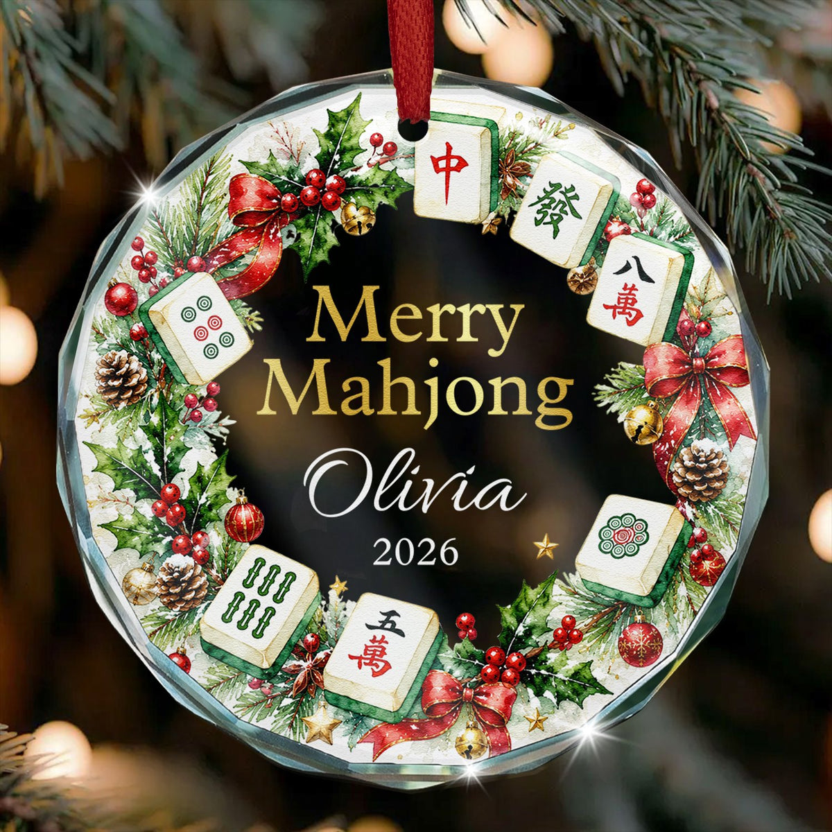 Personalized Mahjong Lovers Glass Ornament