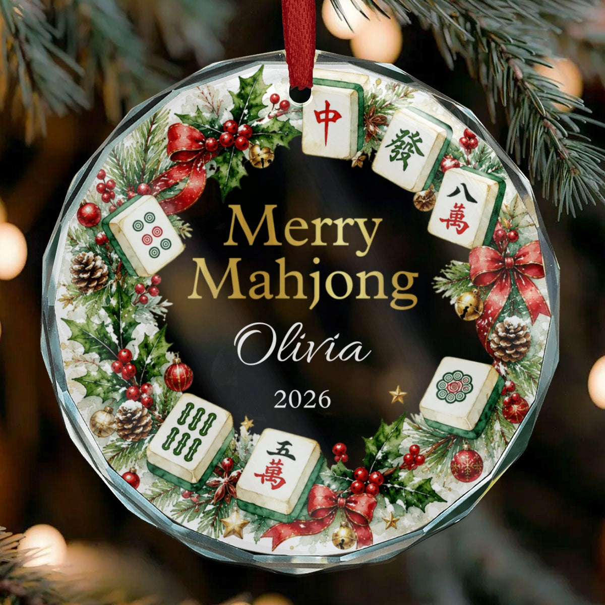 Personalized Mahjong Lovers Glass Ornament