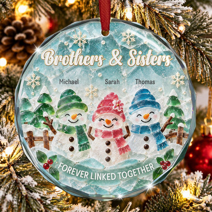 Siblings Snowman - Personalized Glass Ornament